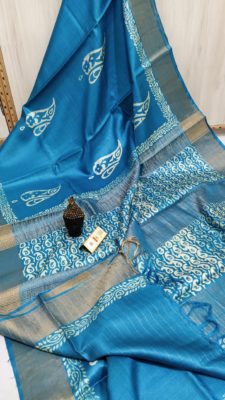 Desi tussar block printed sarees with blouse (12)