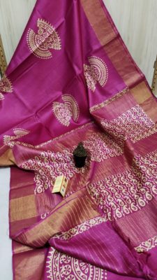 Desi tussar block printed sarees with blouse (13)