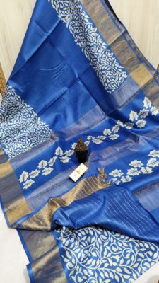 Desi tussar block printed sarees with blouse (14)