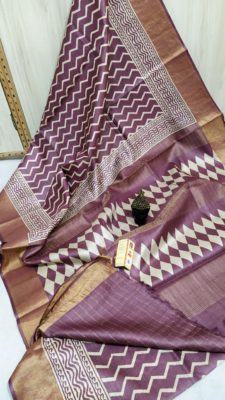 Desi tussar block printed sarees with blouse (15)