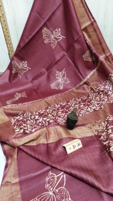 Desi tussar block printed sarees with blouse (18)