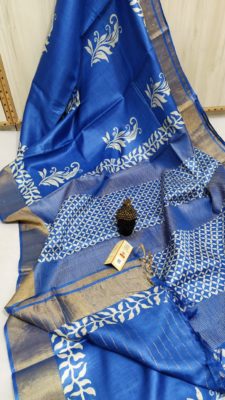 Desi tussar block printed sarees with blouse (2)