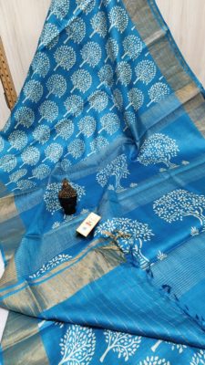 Desi tussar block printed sarees with blouse (20)
