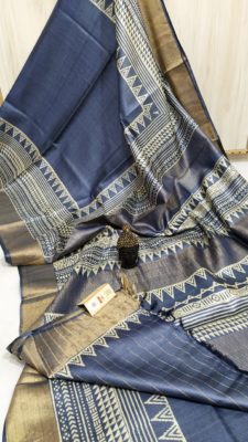Desi tussar block printed sarees with blouse (21)