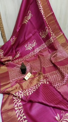 Desi tussar block printed sarees with blouse (22)