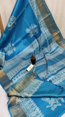 Desi tussar block printed sarees with blouse (25)