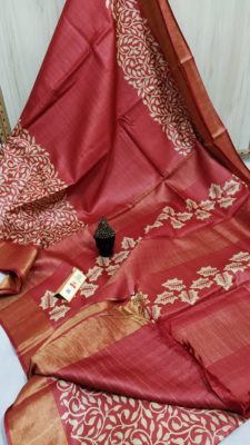 Desi tussar block printed sarees with blouse (3)