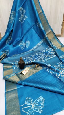 Desi tussar block printed sarees with blouse (5)
