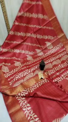 Desi tussar block printed sarees with blouse (6)