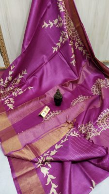 Desi tussar block printed sarees with blouse (8)
