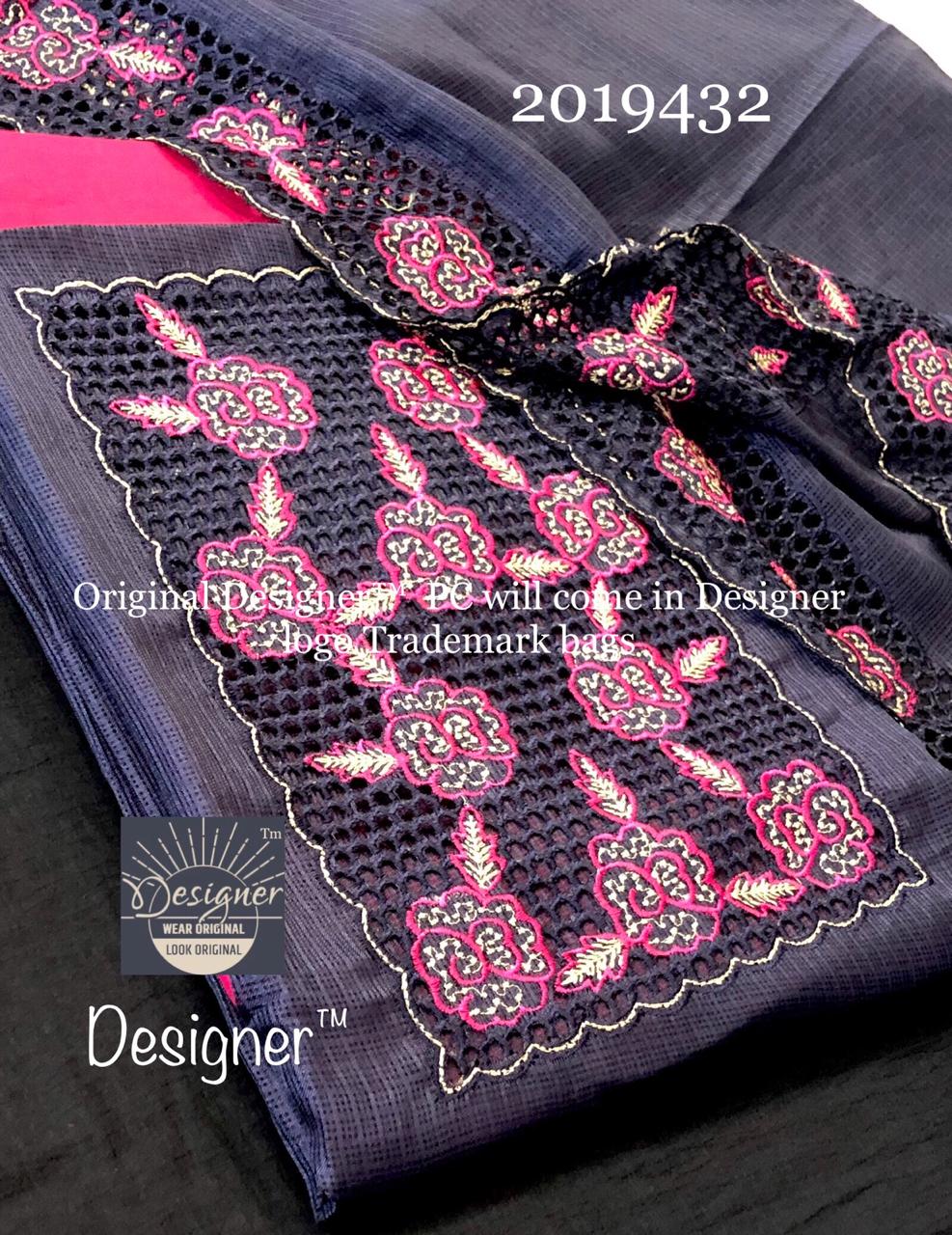 cut work dress materials Pure Organza Silk Hand Chikankari Embroidery And Pearl Cut Dana Work Unstitched Suit