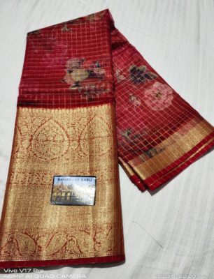 Digital printed kora sarees with blouse (1)