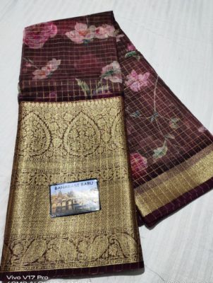 Digital printed kora sarees with blouse (4)