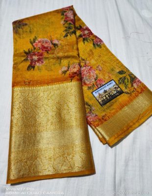 Digital printed kora sarees with blouse (6)