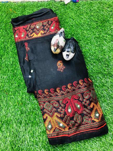 Exclusive soft jute with kantha print sarees (1)