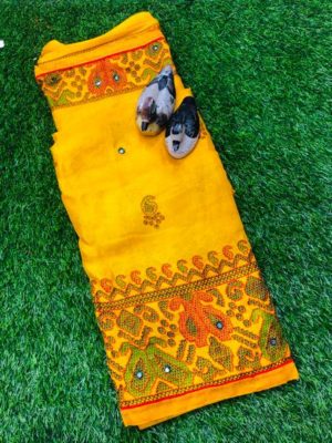 Exclusive soft jute with kantha print sarees (2)