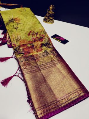 Floral design kanchi organza sarees with contrast blouse (12)