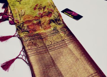 Floral design kanchi organza sarees with contrast blouse (12)
