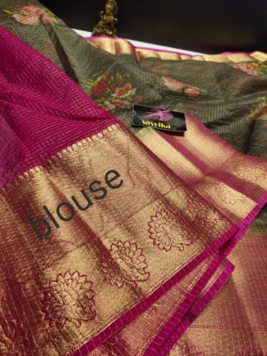 Floral design kanchi organza sarees with contrast blouse (13)