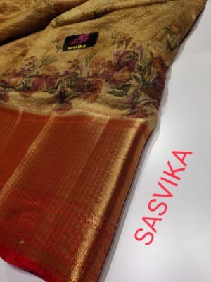 Floral design kanchi organza sarees with contrast blouse (2)