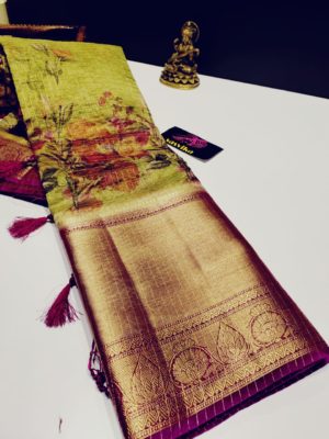Floral design kanchi organza sarees with contrast blouse (5)