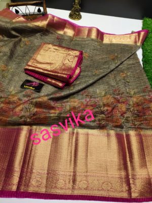 Floral design kanchi organza sarees with contrast blouse (8)