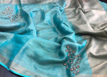 Latest embroidary tissue linen sarees (1)