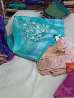 Latest embroidary tissue linen sarees (4)