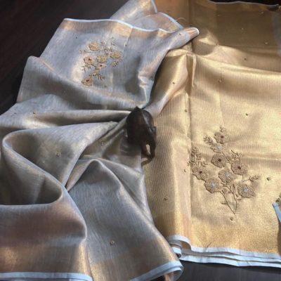 Latest embroidary tissue linen sarees (5)