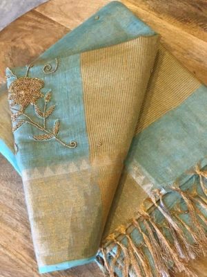 Latest embroidary tissue linen sarees (9)