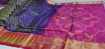 Latest ikkat sico sarees with border and blouse (2)