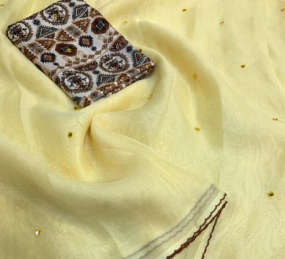Linen organza aari mirror work sarees (10)