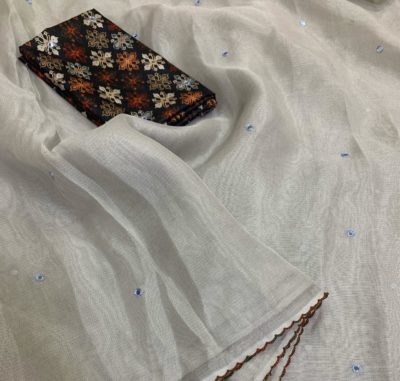 Linen organza aari mirror work sarees (5)