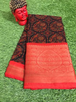 Linen silk digital printed sarees with big border (1)