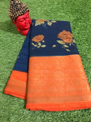 Linen silk digital printed sarees with big border (2)