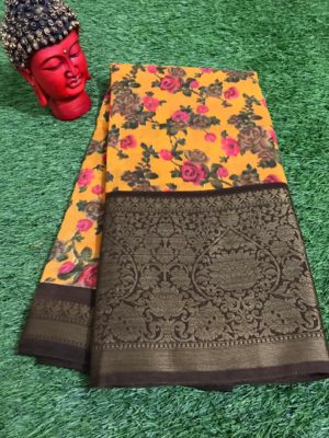 Linen silk digital printed sarees with big border (3)