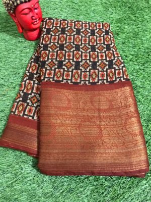 Linen silk digital printed sarees with big border (4)