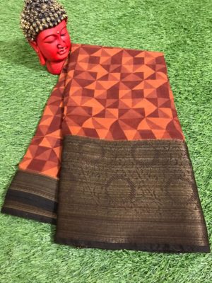 Linen silk digital printed sarees with big border (6)