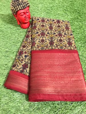 Linen silk digital printed sarees with big border (7)