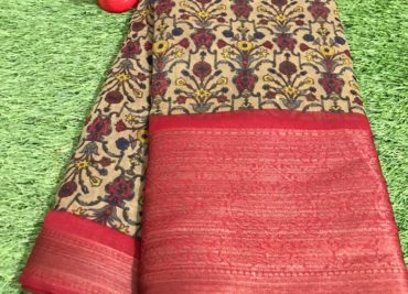 Linen silk digital printed sarees with big border (7)