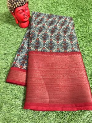 Linen silk digital printed sarees with big border (8)