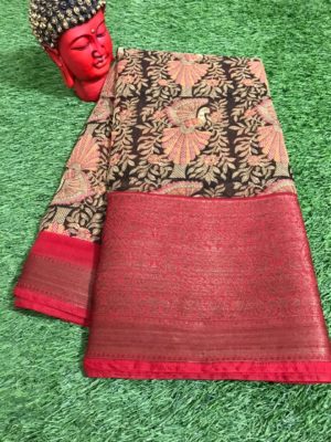 Linen silk digital printed sarees with big border (9)