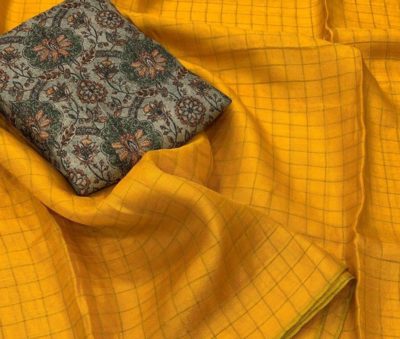 Pure jute checks silk sarees with designer blouse. (2)
