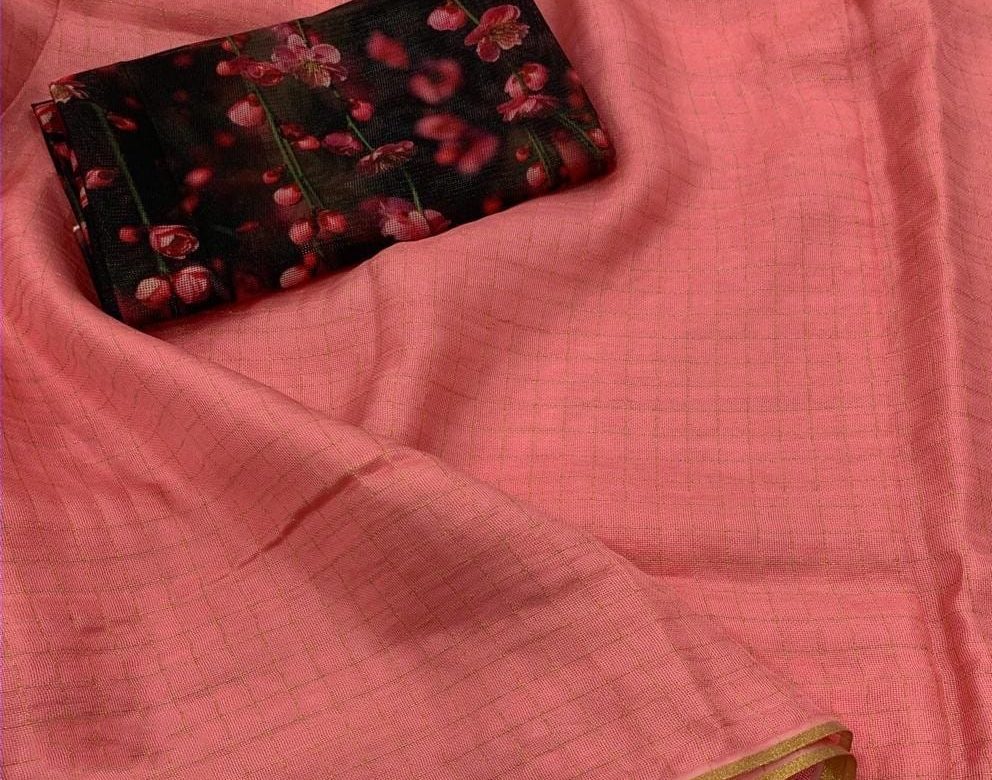 Pure jute checks silk sarees with designer blouse. (3)