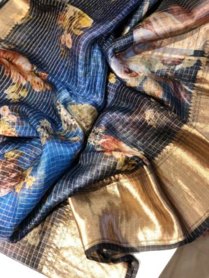 Pure organza checks digital printed sarees (10)