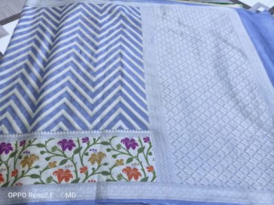 Semi chiffon silver weaving sarees with blouse (5)