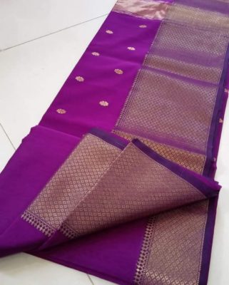 Silk cotton golden zari border sarees with blouse (1)