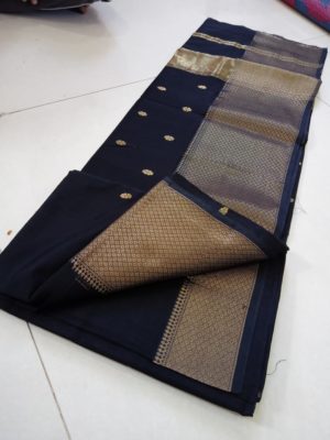 Silk cotton golden zari border sarees with blouse (12)