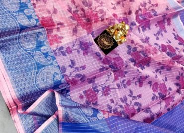 Soft dola silk with floral prints with blouse (1)