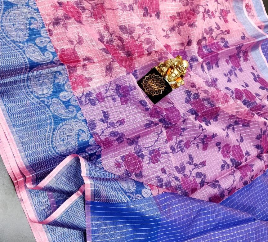 Soft dola silk with floral prints with blouse (1)
